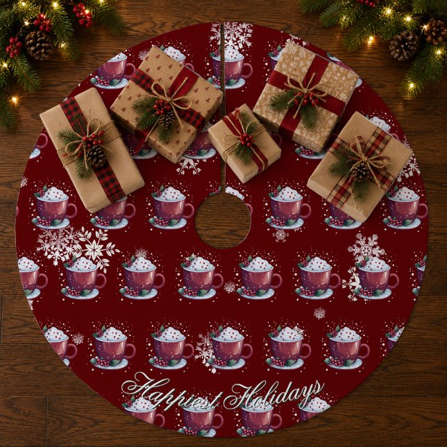 Jupon De Sapin En Molleton Tasse de chocolat chaud de Noël | Rouge (Christmas Cup of Hot Chocolate | Red Tree Skirt)