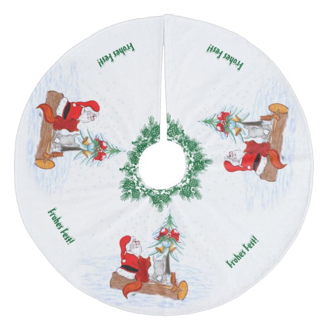 Jupon De Sapin En Molleton Weihnachtsmann mit Kaninchen Fox und Eichhörnchen (Devant)
