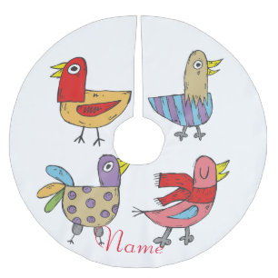 Jupon De Sapin En Polyester Brossé 4 Oiseaux amusants Thunder_Cove