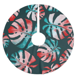 Jupon De Sapin En Polyester Brossé Abstraits Feuilles tropicaux, Aquarelle Lumineuse.