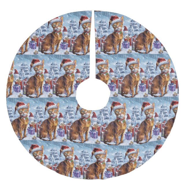 Jupon De Sapin En Polyester Brossé Abyssinian Chat Winter Wonderland Noël Joie (Devant)