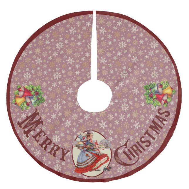 Jupon De Sapin En Polyester Brossé Achats de Noël victoriens | Bordure violette (Devant)