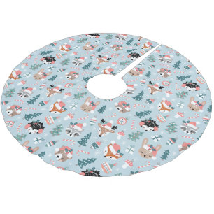 Jupon De Sapin En Polyester Brossé Adorable Bois Noël Animal Visages Motif