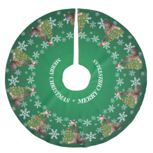 Jupon De Sapin En Polyester Brossé Adorable Giraffes de Noël Whimsical sur Vert