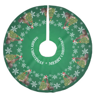 Jupon De Sapin En Polyester Brossé Adorable Giraffes de Noël Whimsical sur Vert