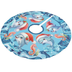 Jupon De Sapin En Polyester Brossé Adorables hippocampes de plage dauphins
