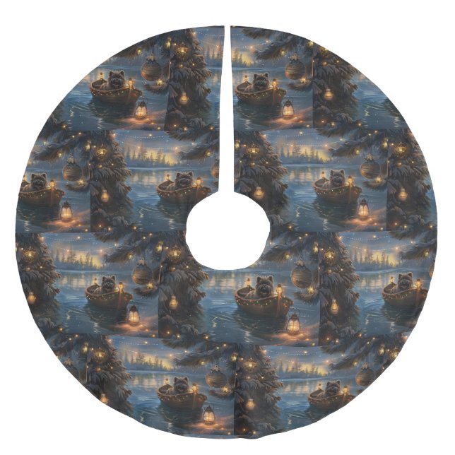 Jupon De Sapin En Polyester Brossé Affenpinscher Festive Christmas Voyage (Devant)