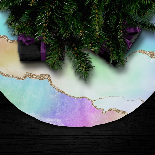 Jupon De Sapin En Polyester Brossé Agate Holo | Faux Iridescente Pastel Ombre Marble (Créateur téléchargé)
