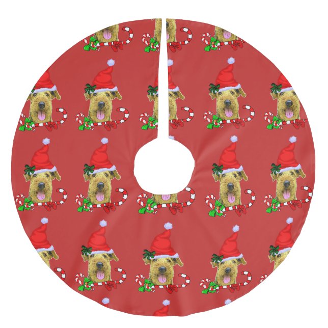 Jupon De Sapin En Polyester Brossé Airedale Terrier Noël Joyeux (Devant)