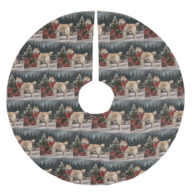 Jupon De Sapin En Polyester Brossé Akita Chien dans Noël de neige (Devant)