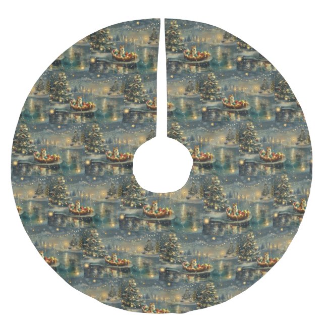 Jupon De Sapin En Polyester Brossé Akita Christmas Festive Voyage (Devant)