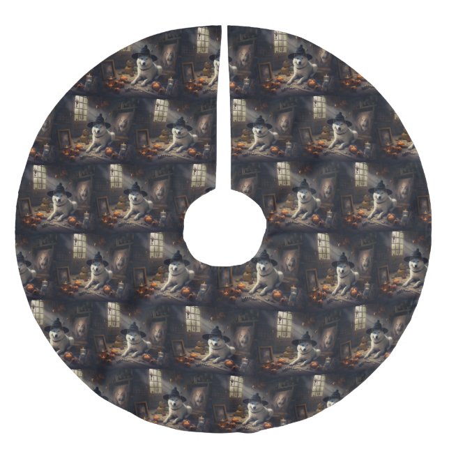 Jupon De Sapin En Polyester Brossé Akita Citrouilles Halloween effroi (Devant)