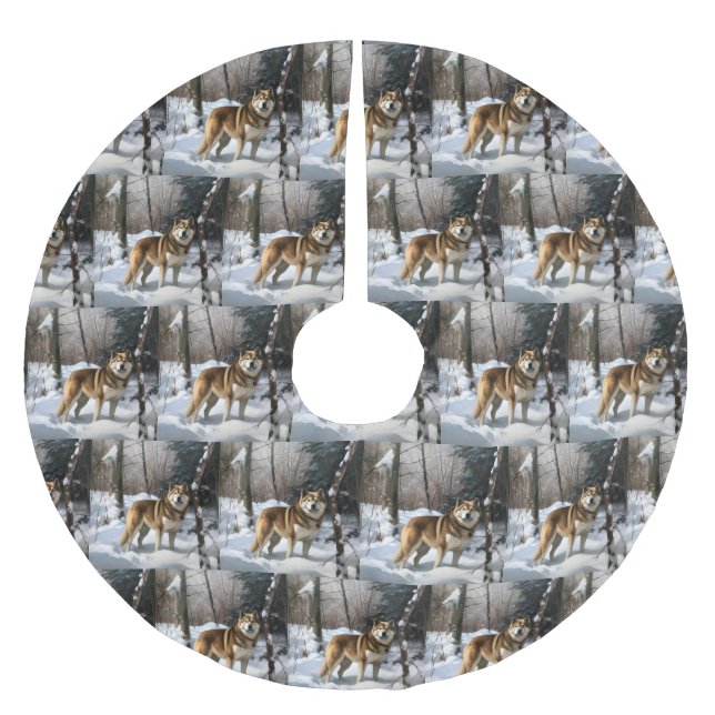 Jupon De Sapin En Polyester Brossé Akita Laisser Neige Noël (Devant)