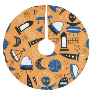Jupon De Sapin En Polyester Brossé Alien OVNI, vaisseaux spatiaux, motif pour enfants
