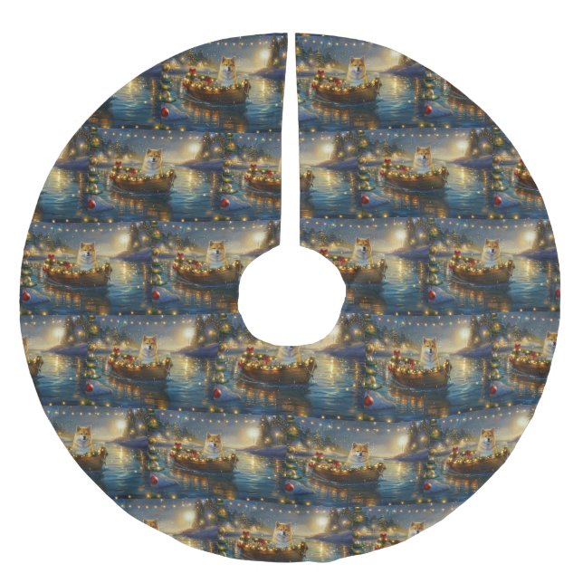 Jupon De Sapin En Polyester Brossé American Akita Christmas Festive Voyage (Devant)