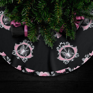 Jupon De Sapin En Polyester Brossé Amour gothique   Squelette rose et noir Coeur flor