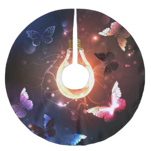 Jupon De Sapin En Polyester Brossé Ampoule lumineuse avec papillons nocturnes