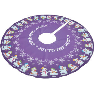 Jupon De Sapin En Polyester Brossé Amusants Snowmen et Snowflakes violet