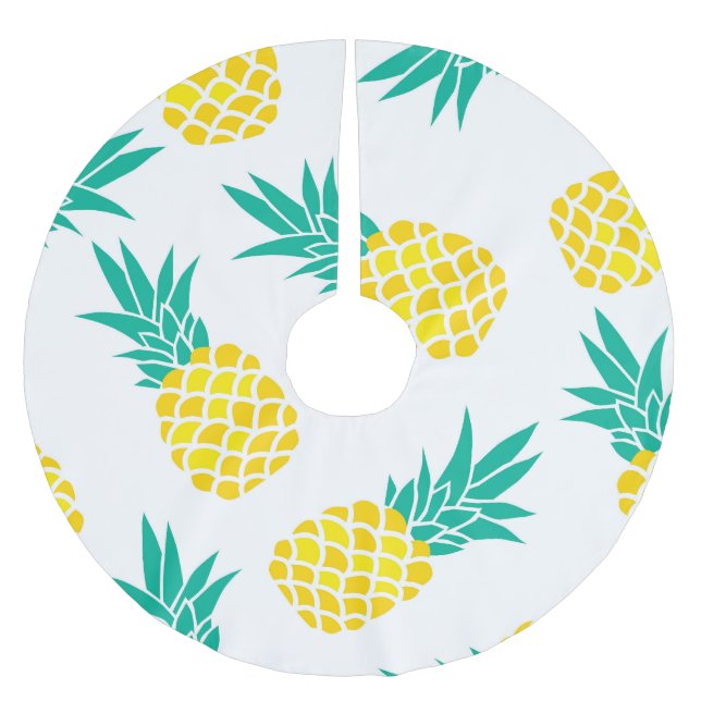 Jupon De Sapin En Polyester Brossé Ananas Exotiques : Jaune Délice. (Devant)