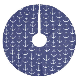 Jupon De Sapin En Polyester Brossé Ancrage nautique bleu marine blanc côtier Noël