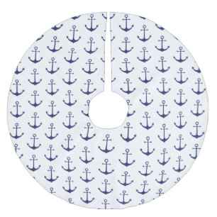 Jupon De Sapin En Polyester Brossé ancre marine bleu blanc motif Noël