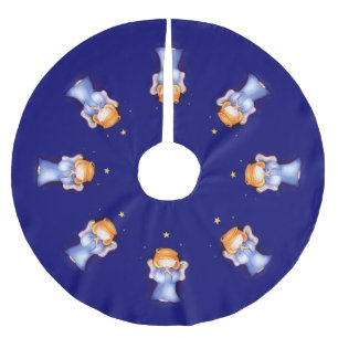 Jupon De Sapin En Polyester Brossé Ange de Noël priant la jupe bleue d'arbre de Noë