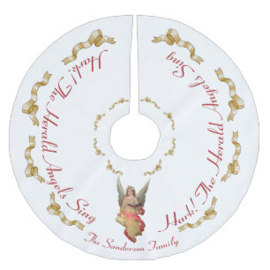 Jupon De Sapin En Polyester Brossé Ange Or Blanc Rouge Vintage Noël