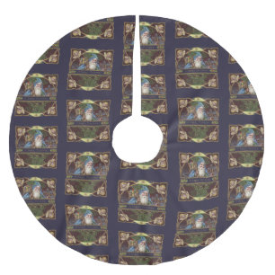 Jupon De Sapin En Polyester Brossé Anges de Noël victoriens Bleu Noël Art Vintage