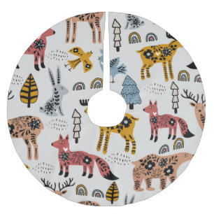 Jupon De Sapin En Polyester Brossé Animaux scandinaves, floral, motif mignon.