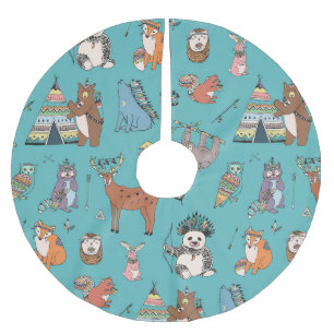 Jupon De Sapin En Polyester Brossé Animaux tribaux : motif forestier.