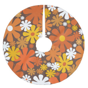 Jupon De Sapin En Polyester Brossé Années 60 les années 70 Floral Orange Brown Motif