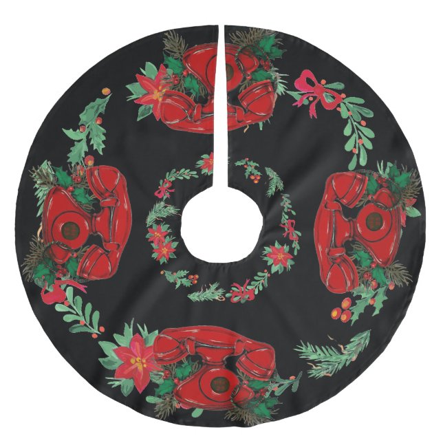 Jupon De Sapin En Polyester Brossé Antique Rouge Téléphone de Noël Coordination (Devant)