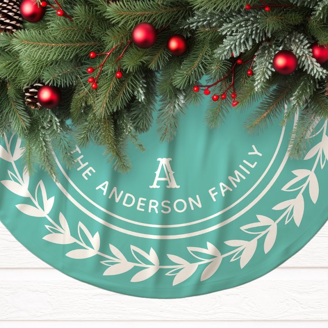 Jupon De Sapin En Polyester Brossé Aqua Laurel Wreath Famille Noël initial (Créateur téléchargé)
