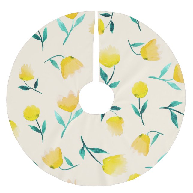 Jupon De Sapin En Polyester Brossé Aquarelle Abstrait Motif de pivoine florale (Devant)