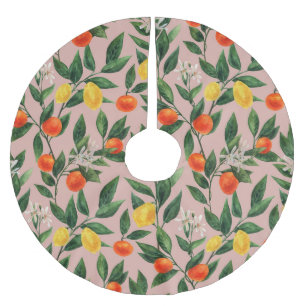 Jupon De Sapin En Polyester Brossé Aquarelle Agrumes Branches Motif