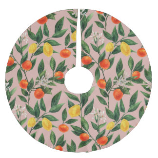 Jupon De Sapin En Polyester Brossé Aquarelle Agrumes Branches Motif