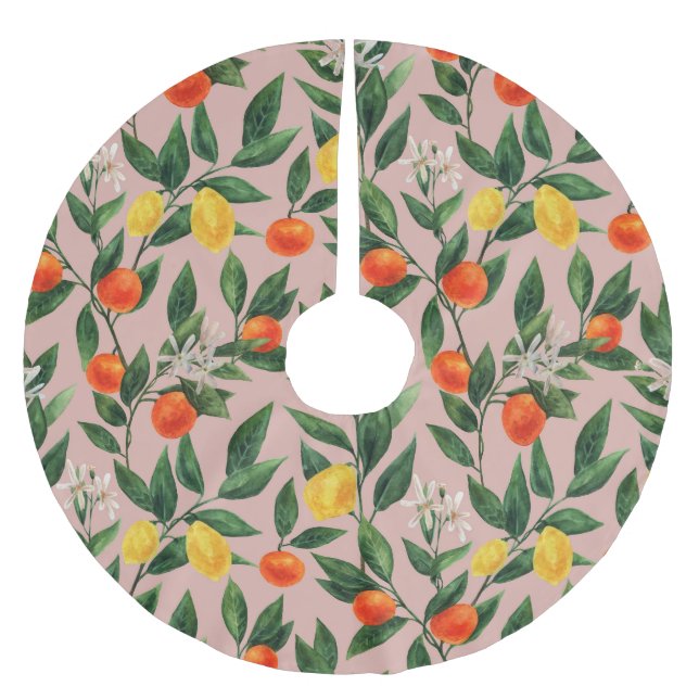 Jupon De Sapin En Polyester Brossé Aquarelle Agrumes Branches Motif (Devant)