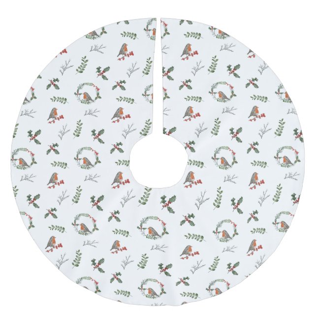 Jupon De Sapin En Polyester Brossé Aquarelle Anglais Robin Noël Cadeau de Noël (Devant)