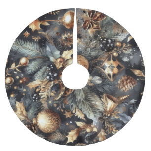 Jupon De Sapin En Polyester Brossé Aquarelle Black Gold Motifs de Noël