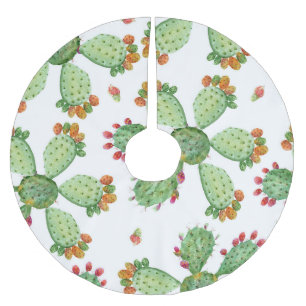Jupon De Sapin En Polyester Brossé Aquarelle Cactus : Motif de jardin tropical.