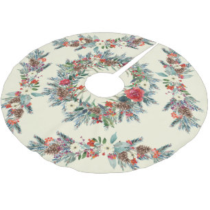 Jupon De Sapin En Polyester Brossé Aquarelle de saison rustique florale ivoire de Noë
