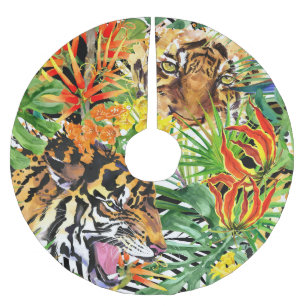 Jupon De Sapin En Polyester Brossé Aquarelle de tigre tropical Motif de jungle