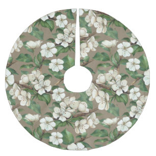Jupon De Sapin En Polyester Brossé Aquarelle Fleurs Apple : Motif Vintage.
