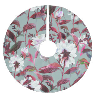 Jupon De Sapin En Polyester Brossé Aquarelle Florale : Fleurs dessinées à la main.