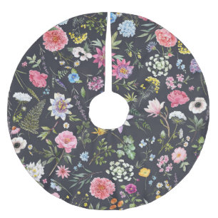 Jupon De Sapin En Polyester Brossé Aquarelle Florale : Motif d'été doux.