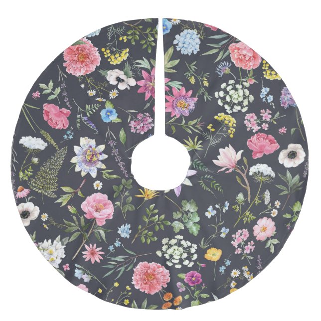 Jupon De Sapin En Polyester Brossé Aquarelle Florale : Motif d'été doux. (Devant)