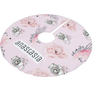 Jupon De Sapin En Polyester Brossé Aquarelle florale Rose personnalisé