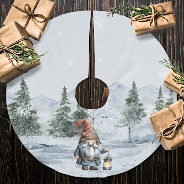 Jupon De Sapin En Polyester Brossé Aquarelle hiver Gnome de Noël (Watercolor Winter Christmas Gnome Tree Skirt)