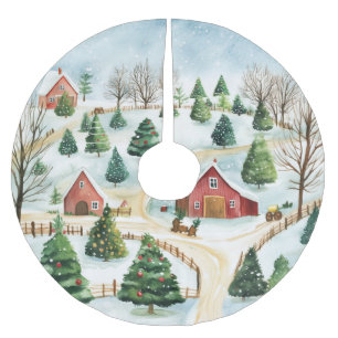 Jupon De Sapin En Polyester Brossé Aquarelle Hiver Paysage rustique avec Fir Trees
