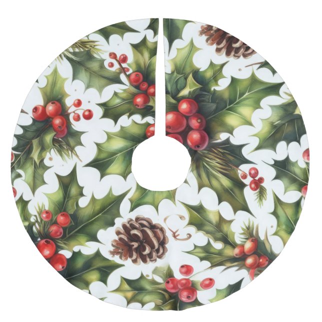 Jupon De Sapin En Polyester Brossé Aquarelle Holly Berries Motifs de Noël (Devant)